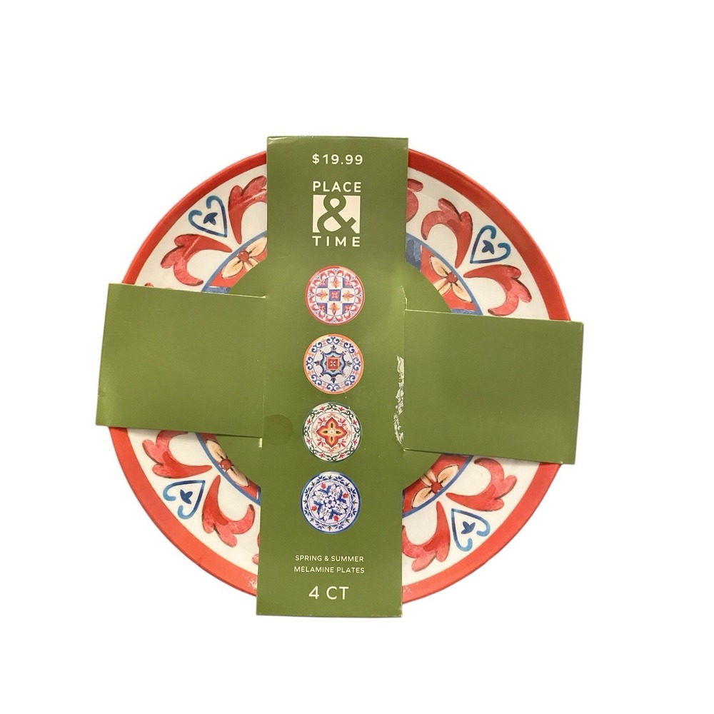 Place & Time Plates NEW Set of 4 Melamine‎ Plates Modern Art 8"